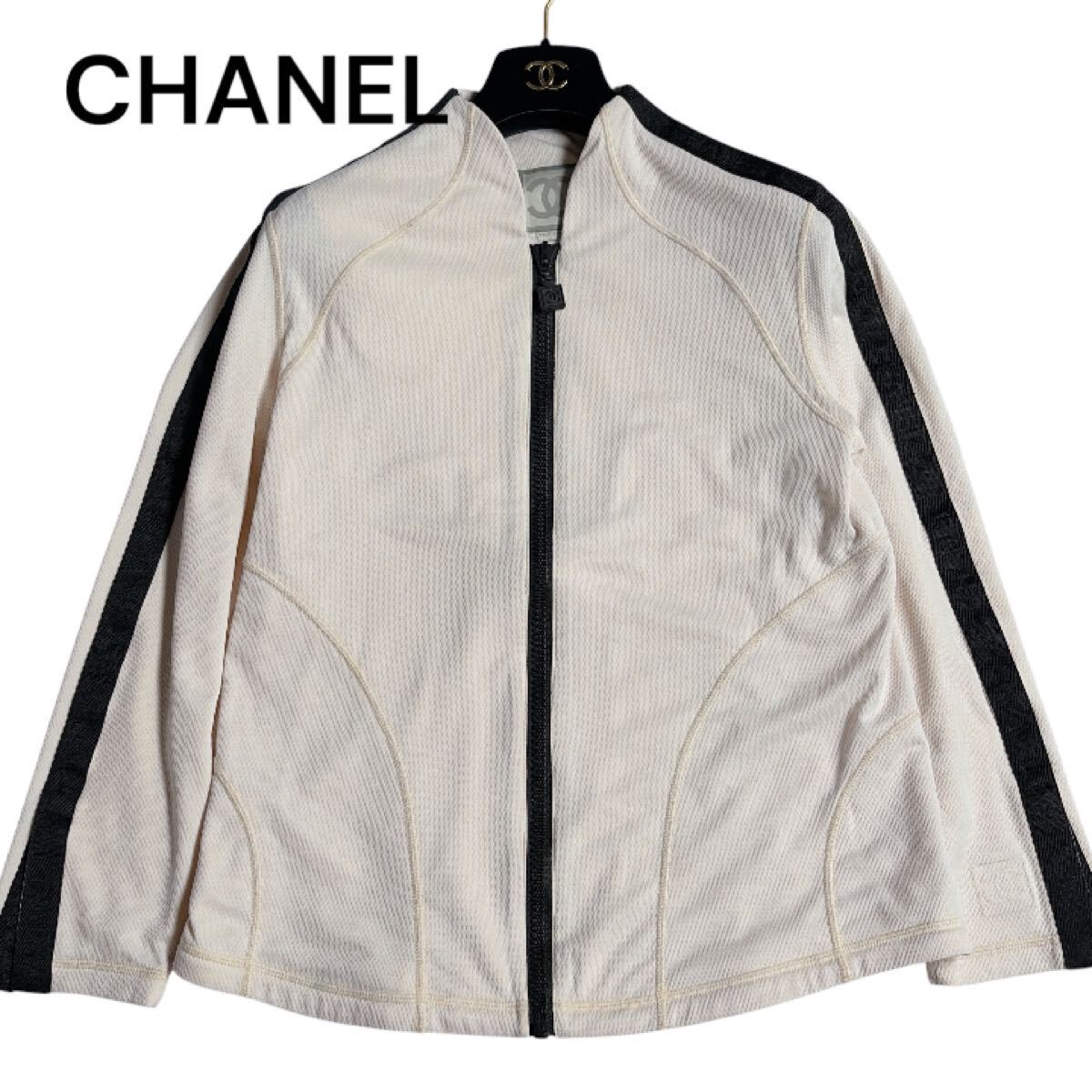 希少サイズ44 CHANEL シャネル スポーツライン トラックジャケット ブルゾン 白 ココマーク Y2K 正規品拍卖