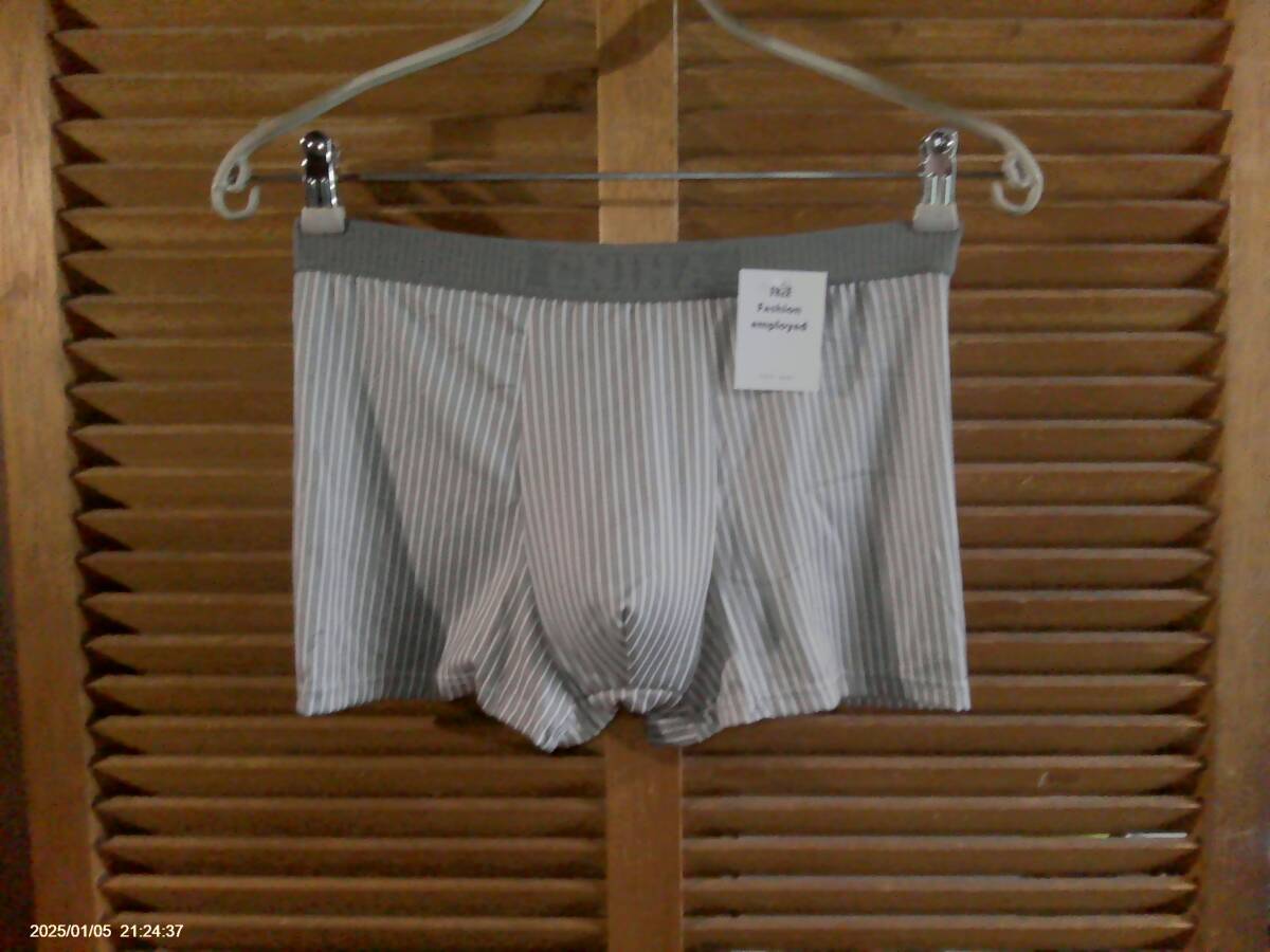 E063 直輸入 CNIHA men's ストライププリント/クウィックドライ3Dポーチ ボクサー 3XL グレー拍卖