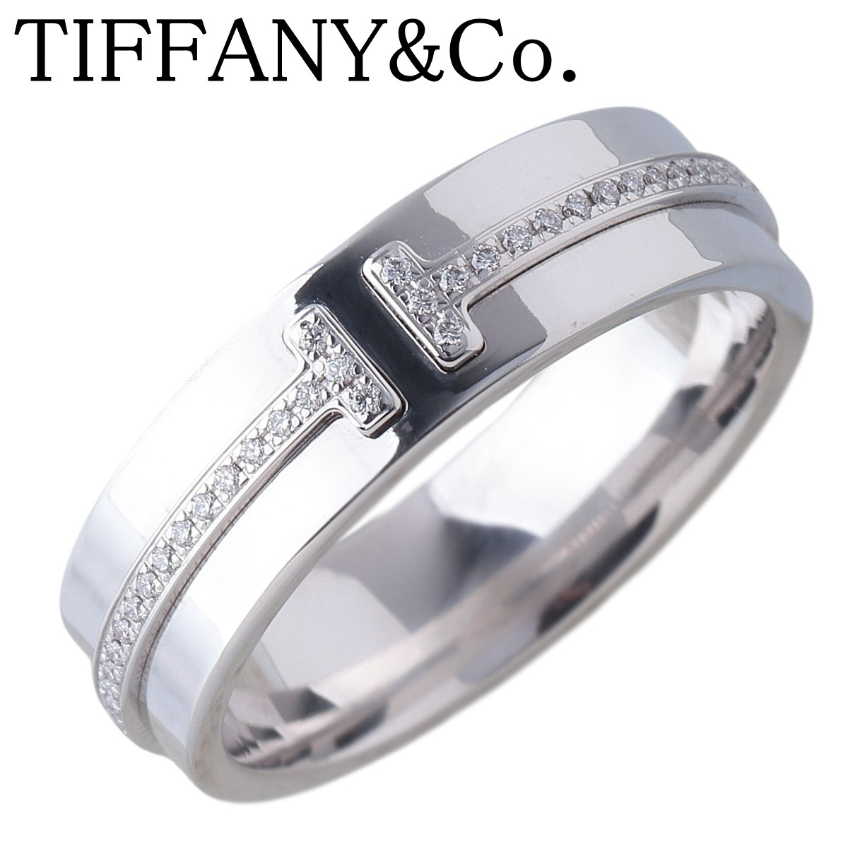 ティファニー ダイヤ リング T TWO ワイド 14号 AU750WG 新品仕上げ済 TIFFANY【26060】拍卖