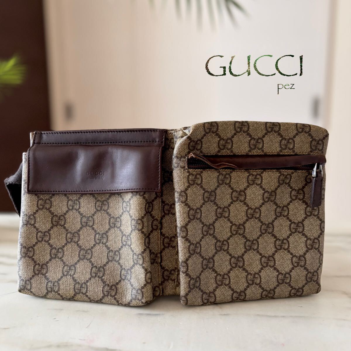 正規品 GUCCI グッチ GG柄 レザーウエストバッグ*レディース メンズ 牛革 本革 ブラウン 茶 肩掛け 斜め掛け ショルダー ポシェット拍卖