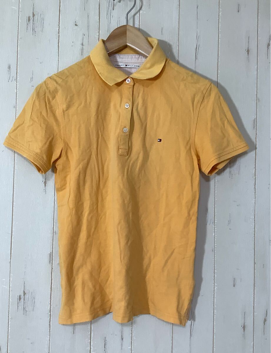 ろ1889 TOMMY HILFIGER トミーヒルフィガー 半袖ポロシャツ レディース M オレンジ系 拍卖