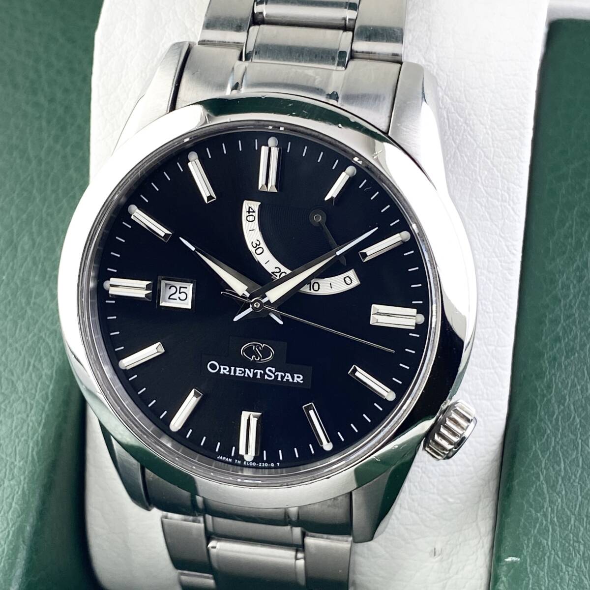 【1円〜】ORIENT STAR オリエントスター 腕時計 メンズ AT 自動巻 EL00-C0 パワーリザーブ ブラック文字盤 ラウンドフェイス デイト 可動品拍卖