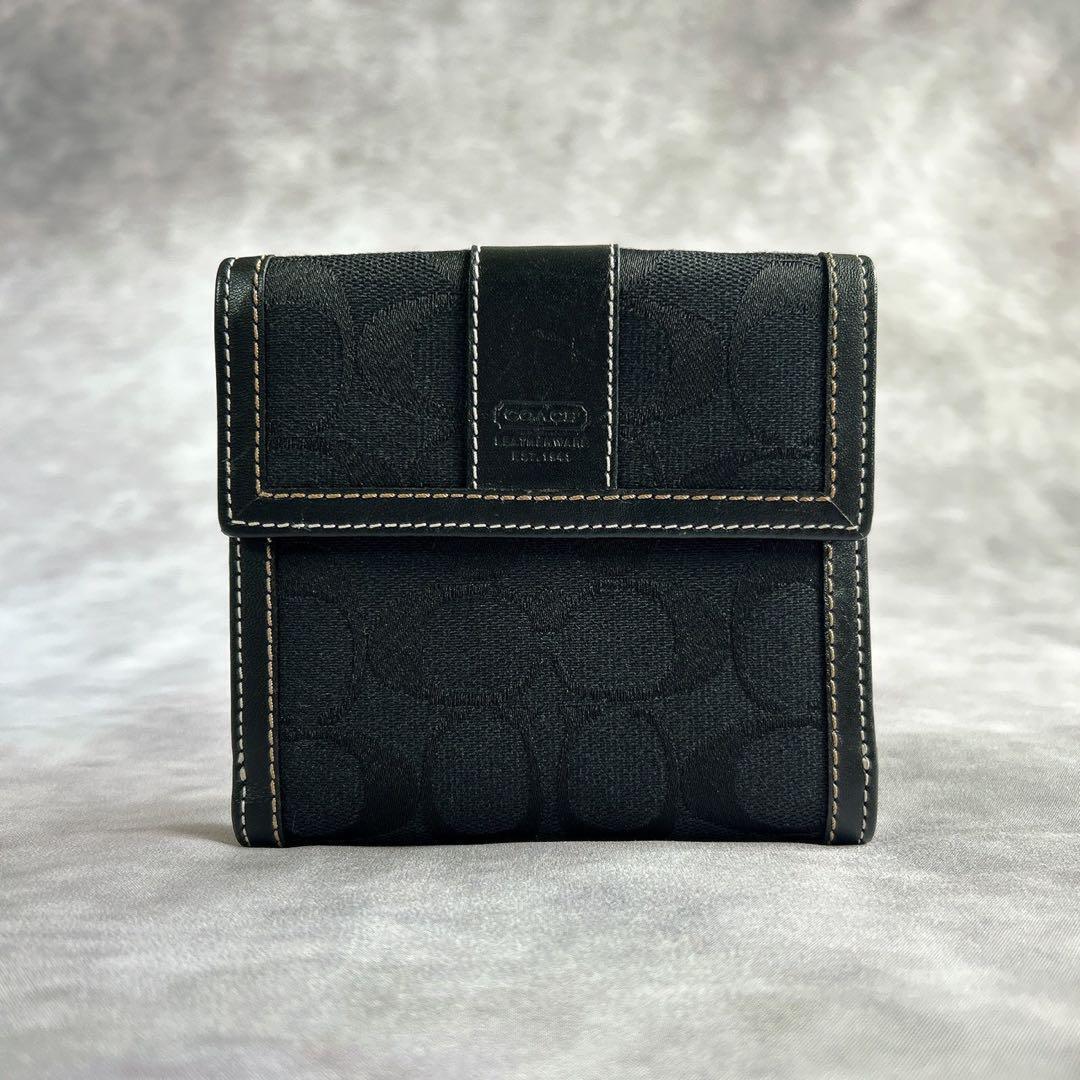 y2k coach Wallet signature black canvas コーチ 二つ折り財布 コンパクトウォレット ブラック シグネチャー キャンバス拍卖