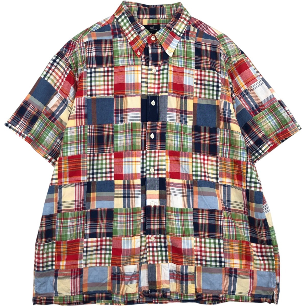 古着 ブルックスブラザーズ Brooks Brothers 346 パッチワーク 半袖 ボタンダウン チェックシャツ ボックスシャツ メンズXL相当 /eaa643823拍卖