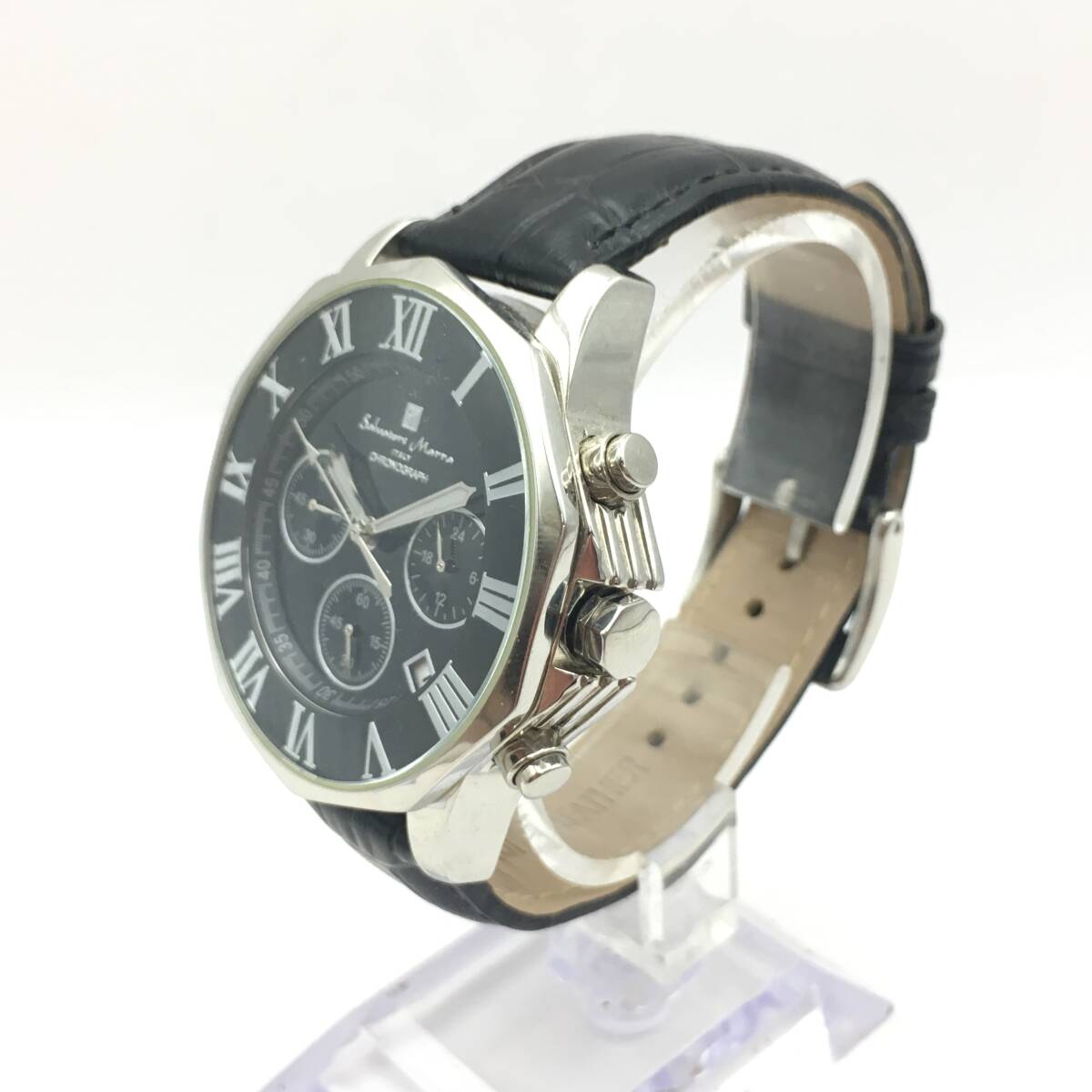 ○1376404 Salvatore Marra/サルバトーレ マーラ 3針 Date デイト クロノグラフ メンズ クォーツ 腕時計 レザーベルト SM15104-1拍卖