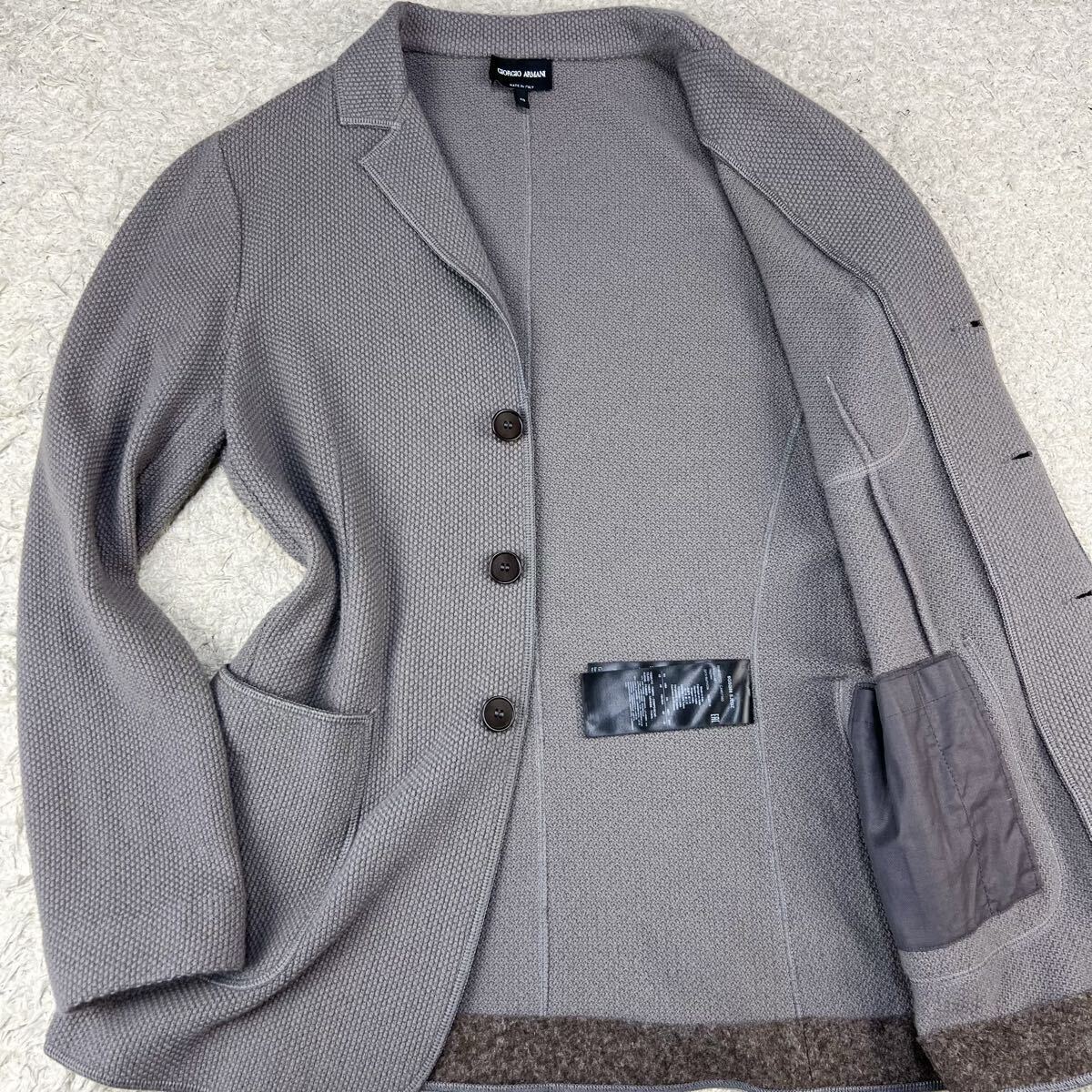 未使用級★ジョルジオアルマー二『幻の逸品』 GIORGIO ARMANI テーラードジャケット 48 カシミヤ使用◎ ケーブルニット ストレッチ素材◎拍卖