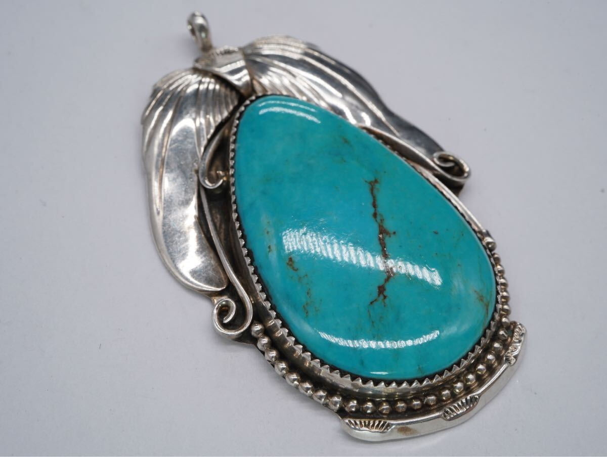 【242】HT Herbert Tsosie STERLING シルバー SILVER ターコイズ ナバホ インディアンジュエリー ペンダントトップ ネックレストップ TIA拍卖