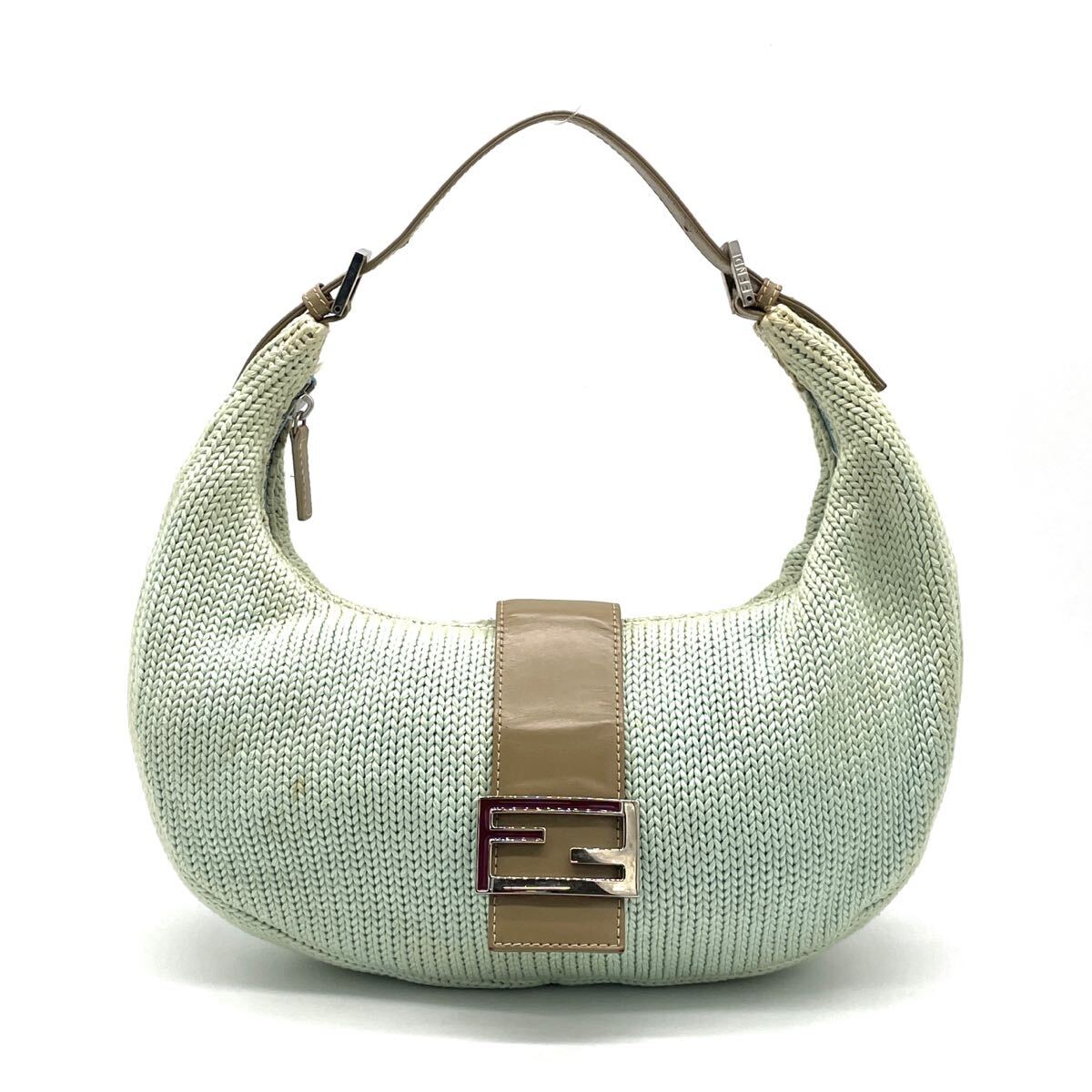 1円 FENDI フェンディ マンマバケット ニット ハーフムーン ショルダーバッグ ワンショルダー グリーン系拍卖