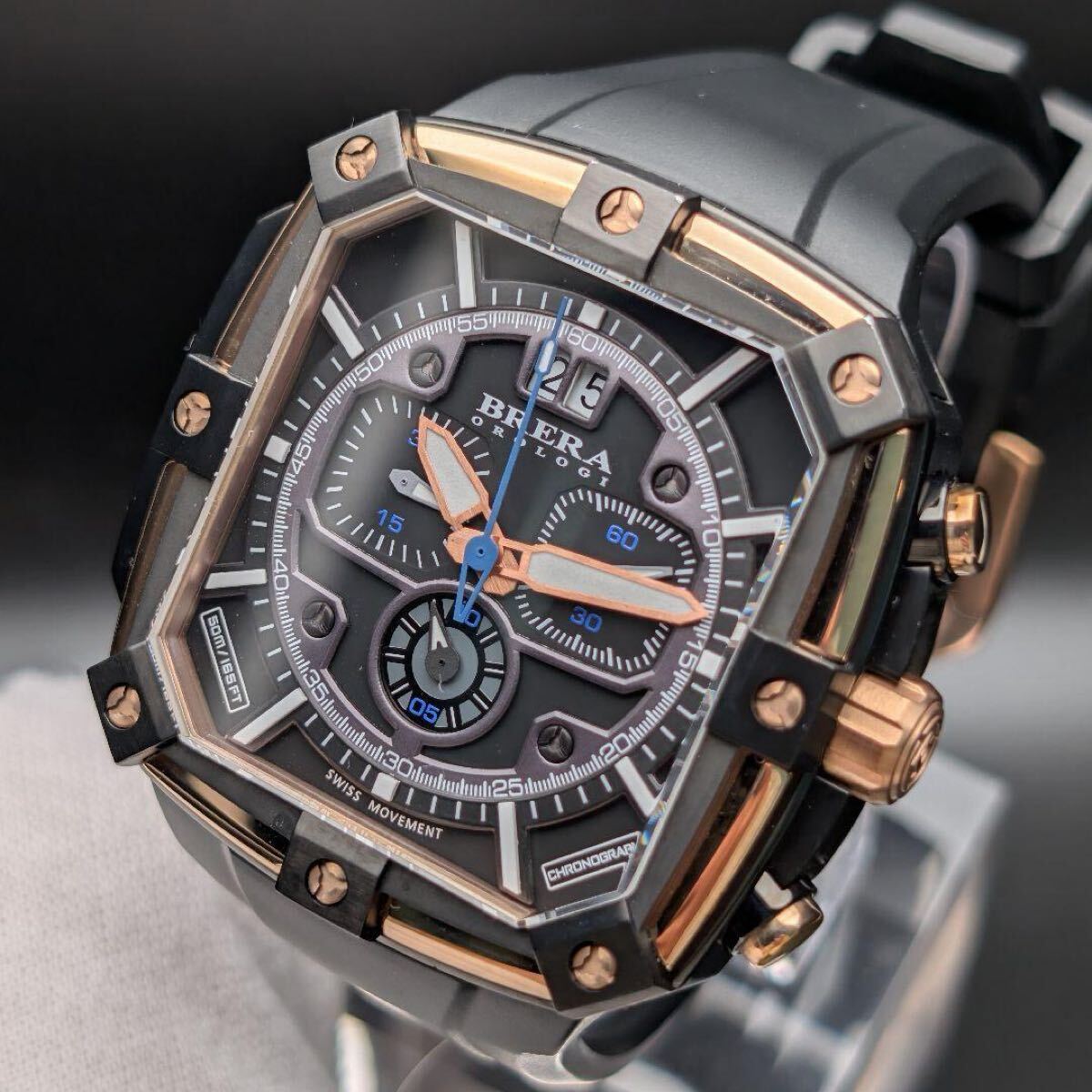 1円 【稼働/未使用級】 BRERA OROLOGI ブレラ オロロジ BRSS2C4603 スーパースポルティーボ クロノグラフ 黒 PG メンズ腕時計 デイト拍卖