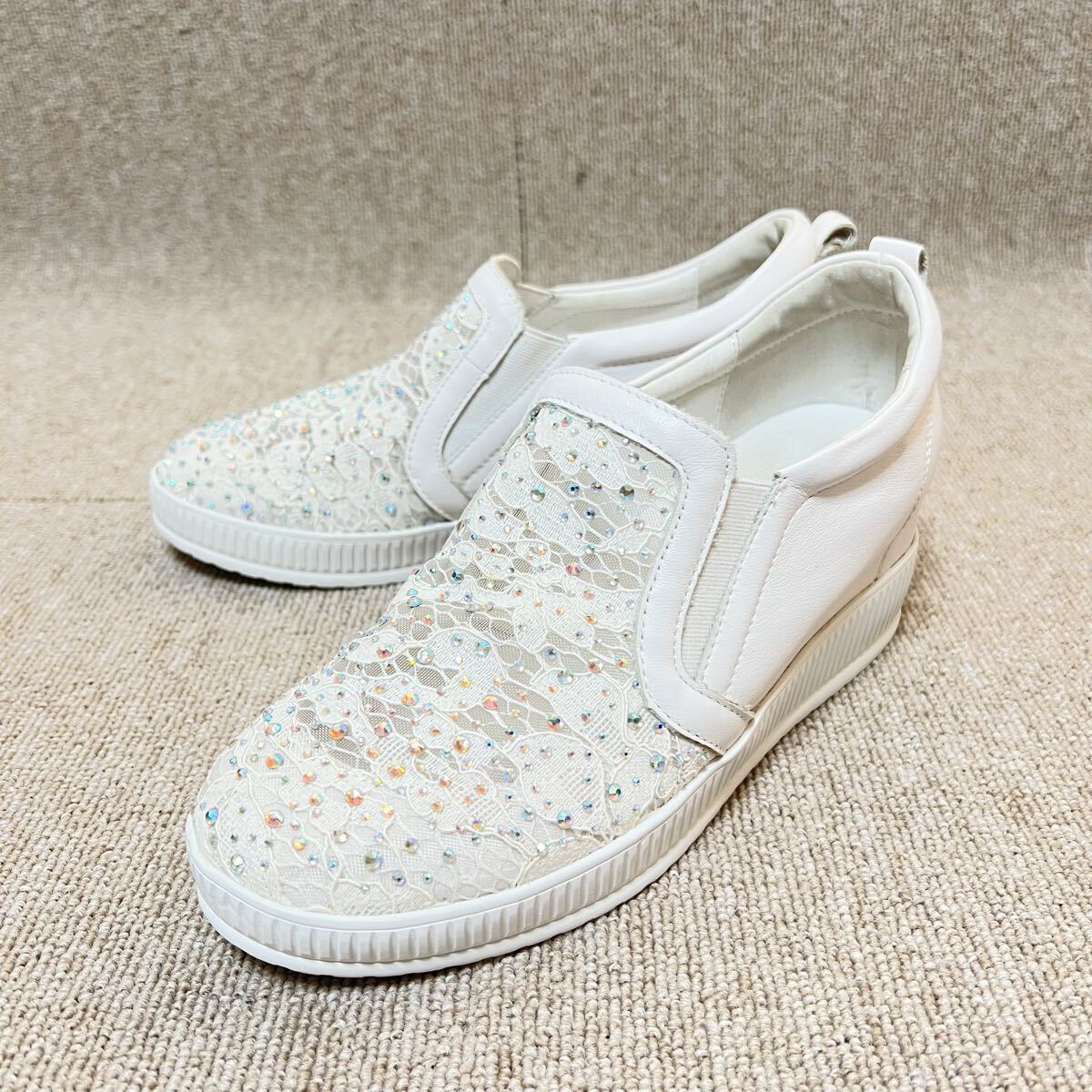 DIANA ダイアナ スリッポン レース グリッター ウェッジソール ホワイト 23.5㌢拍卖