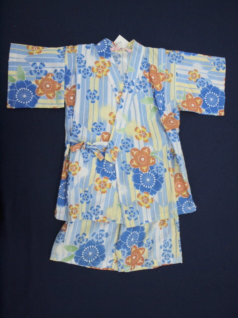 大幅値下!!子ども用甚平 女の子 水色花柄 0039 110cm レターパック発送不可拍卖