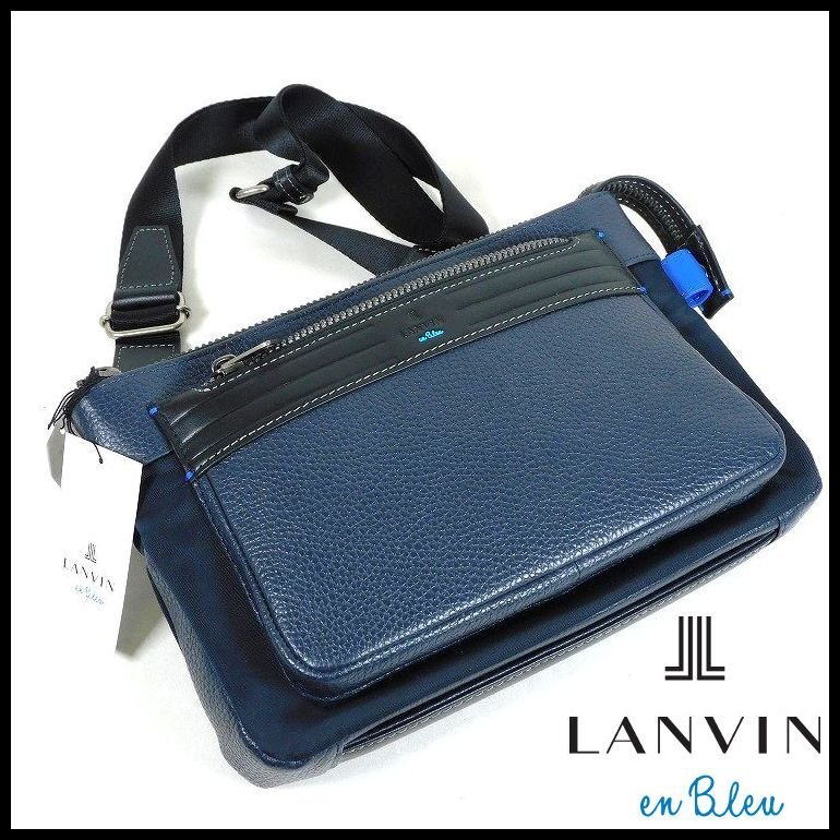 新品 1円~ 定価27,500円 ランバンオンブルー LANVIN en Bleu クラッチ兼ショルダーバッグ 紺 レイト IKETEI メンズ【5558】拍卖