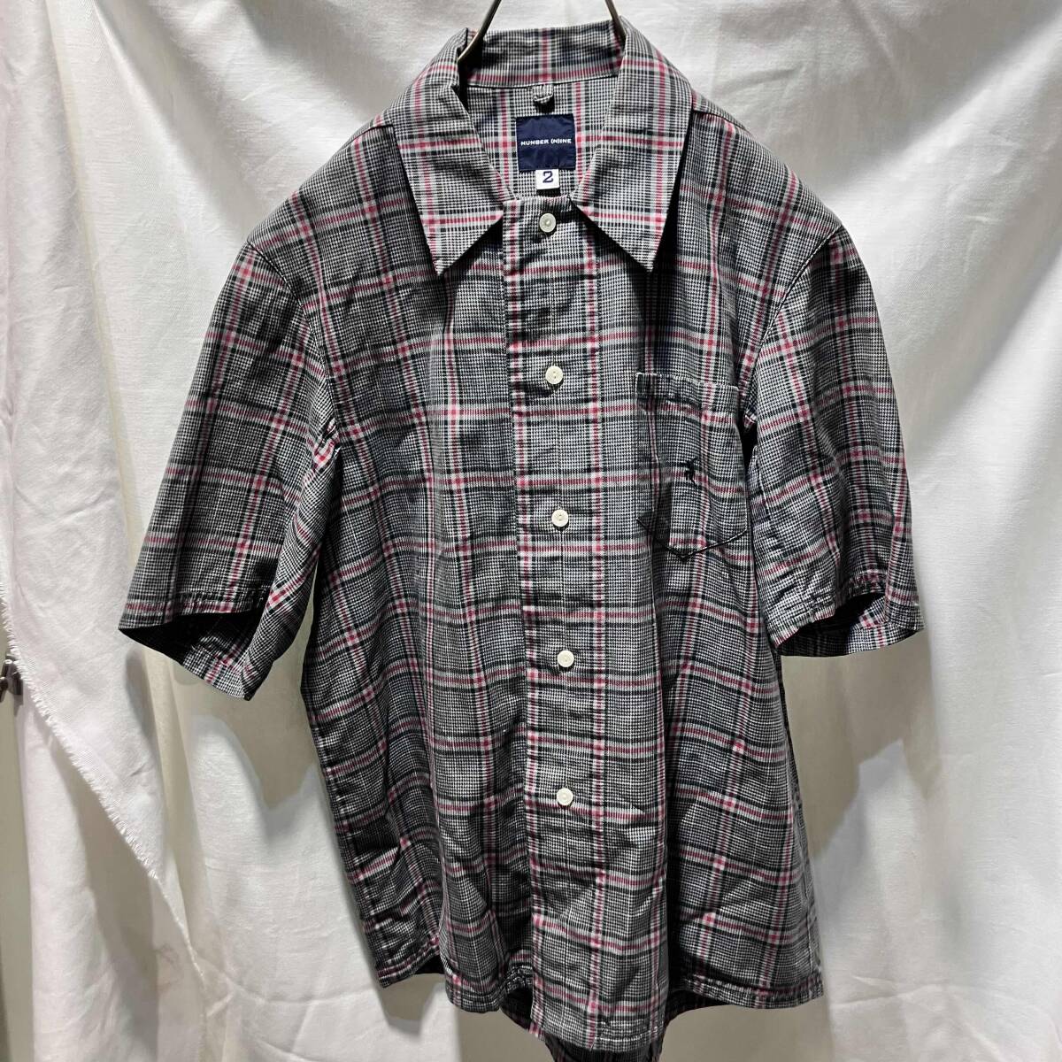 90-00s archive NUMBER (N)INE 半袖シャツ チェックシャツ グレー サイズ2 ナンバーナイン 店舗受取可拍卖