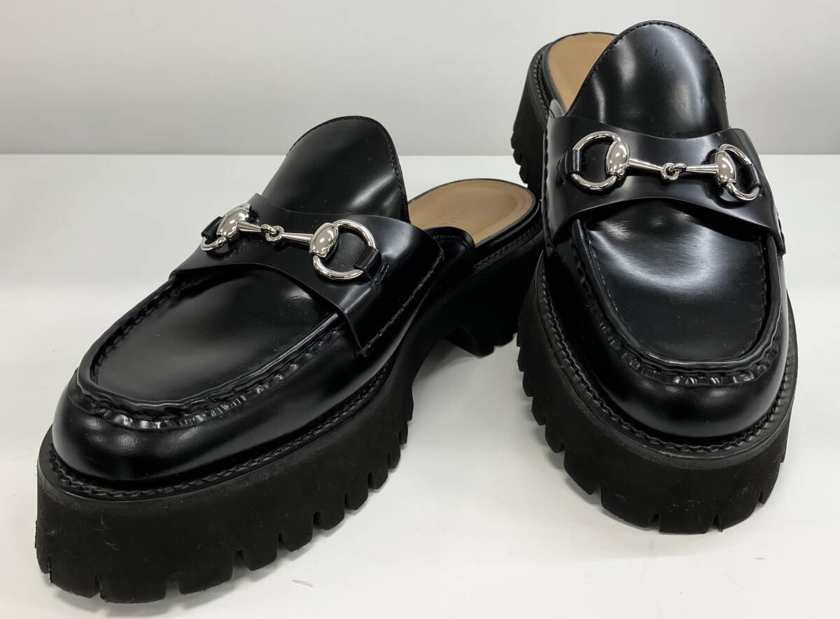 GUCCI グッチ 764207 ホースビットレザー 厚底 ミュール シューズ サイズ38 ブラック拍卖