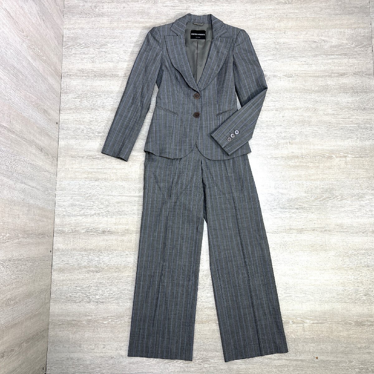 4314-60 EMPORIO ARMANI エンポリオアルマーニ LINEA Tailor セットアップ 36 レディース グレー ストライプ ウール シングル 2B イタリア拍卖
