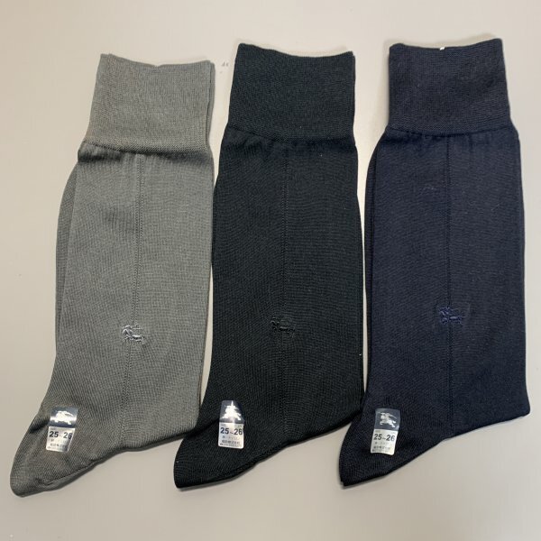 1円〜 Burberry バーバリー ソックス 靴下 3足 25〜26 黒 ネイビー グレー C5562拍卖