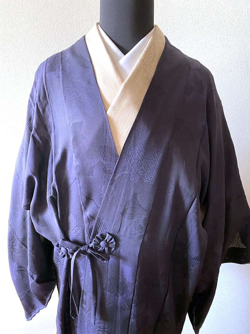 【未使用品】夏のお出かけに★透け感のある葡萄柄の道中着/身丈約104センチ、裄約69センチ拍卖