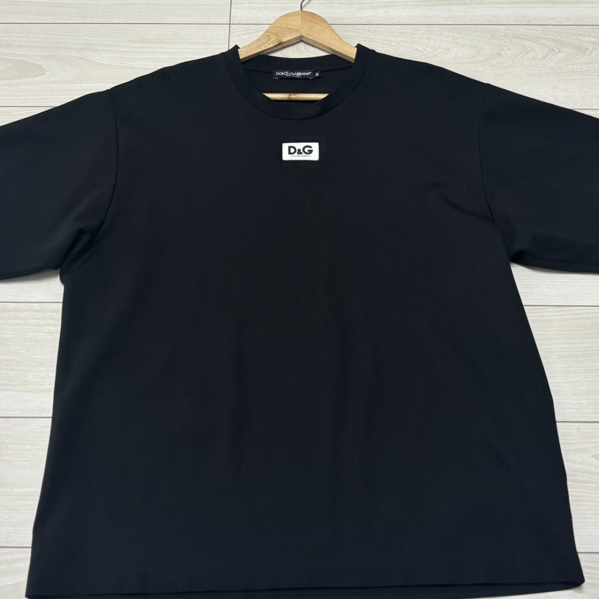 未使用級/4Lサイズ●DOLCE&GABBANA ドルチェ&ガッバーナ 半袖 Tシャツ レザー ワッペン 刺繍 ブラック 黒 メンズ トップス 56拍卖