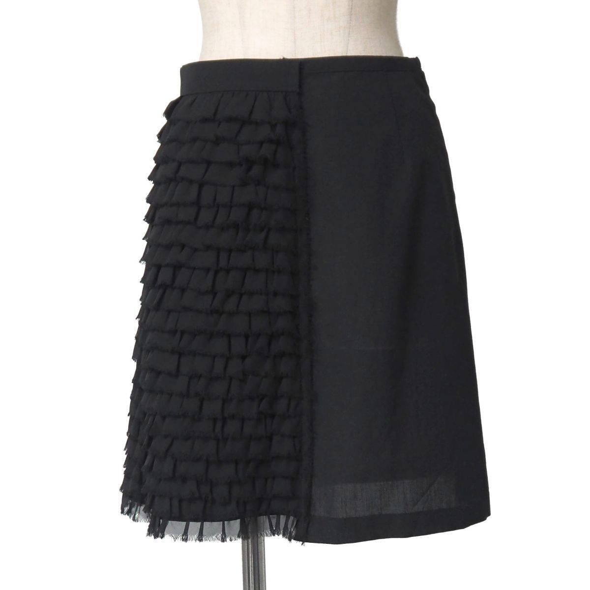 TJ8597☆トリココムデギャルソン tricot COMME des GARCONS AD2003 切替 台形スカート ミニスカート フリル 薄手 ブラック Sサイズ拍卖