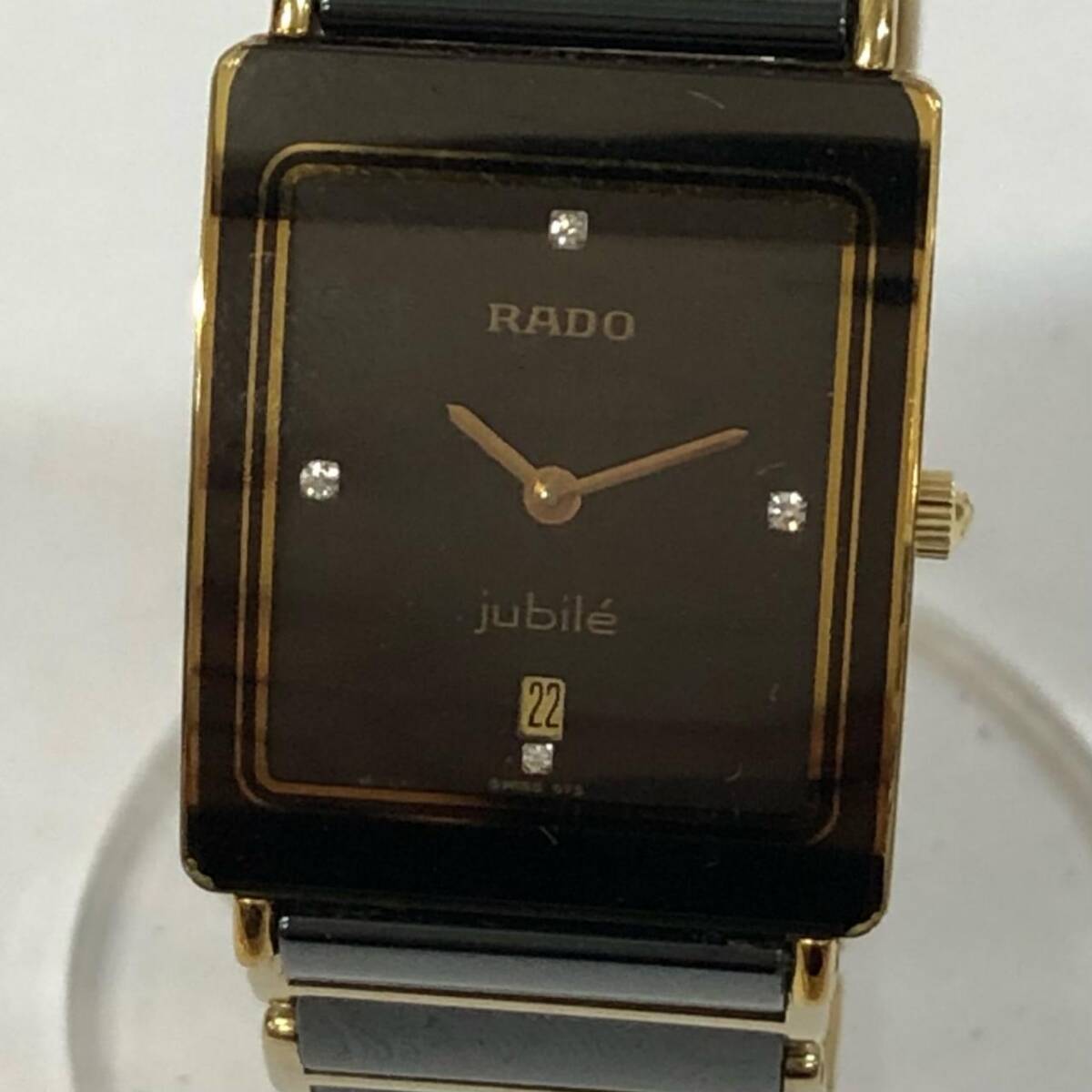 RADO ラドー ジュビリー スクエア 2針 デイト クォーツ 黒文字盤 SS 稼働確認済 腕時計 160.0281.3N拍卖