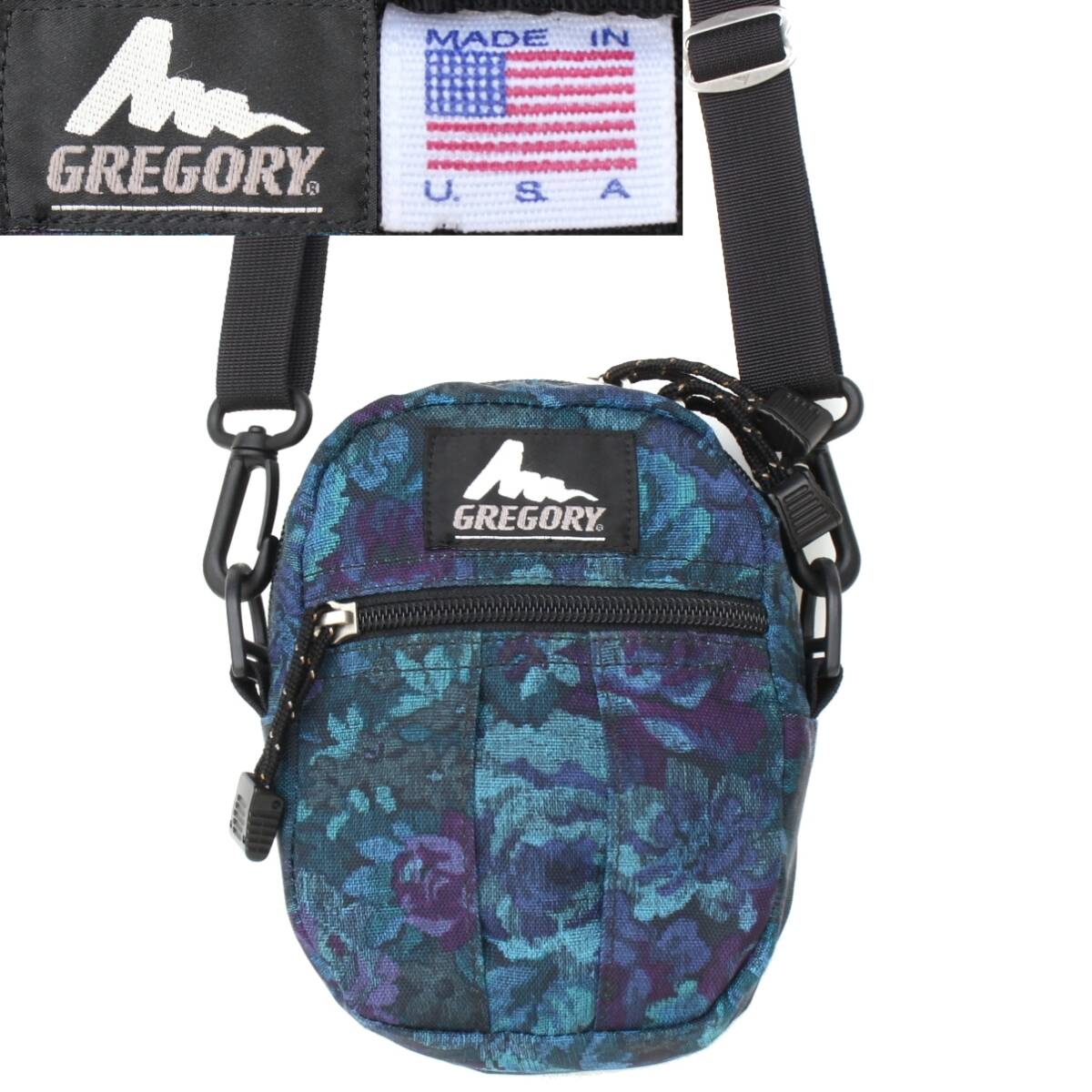 (61829)美品GREGORYグレゴリー旧ロゴMADE IN USAクイックポケットS(ブルータペストリー アメリカ青ブルー旧タグ ショルダーバッグ ポーチ)拍卖