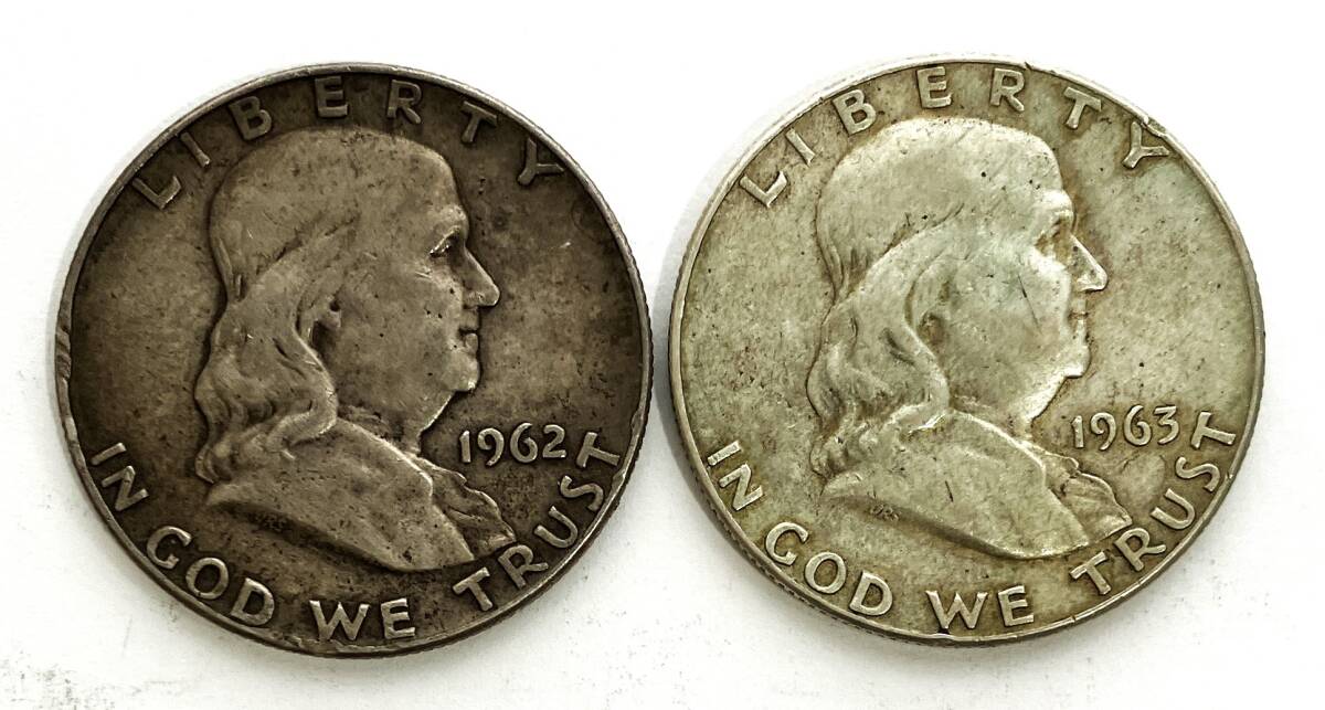 ●アメリカ合衆国●ベンジャミン・フランクリン(1962・1963年)●ハーフ・ダラー銀貨幣 2枚●tz889拍卖