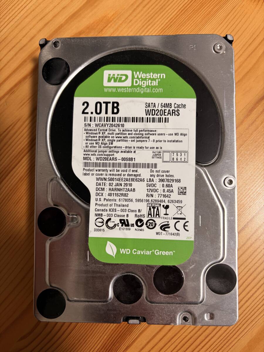 HDD 2TB WESTERN DIGITAL WD20EARS (2TB SATA300)拍卖