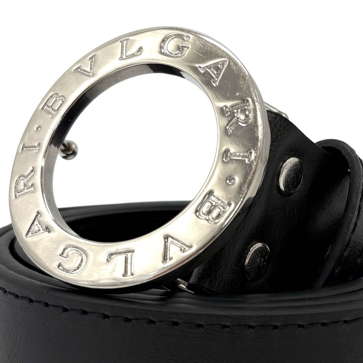 【美品/最高級】BVLGARI ブルガリ ベルト ビーゼロワン サークルロゴ レザー シルバー金具 ブラック 黒 通勤 通学 ビジネス メンズ 幅4cm拍卖