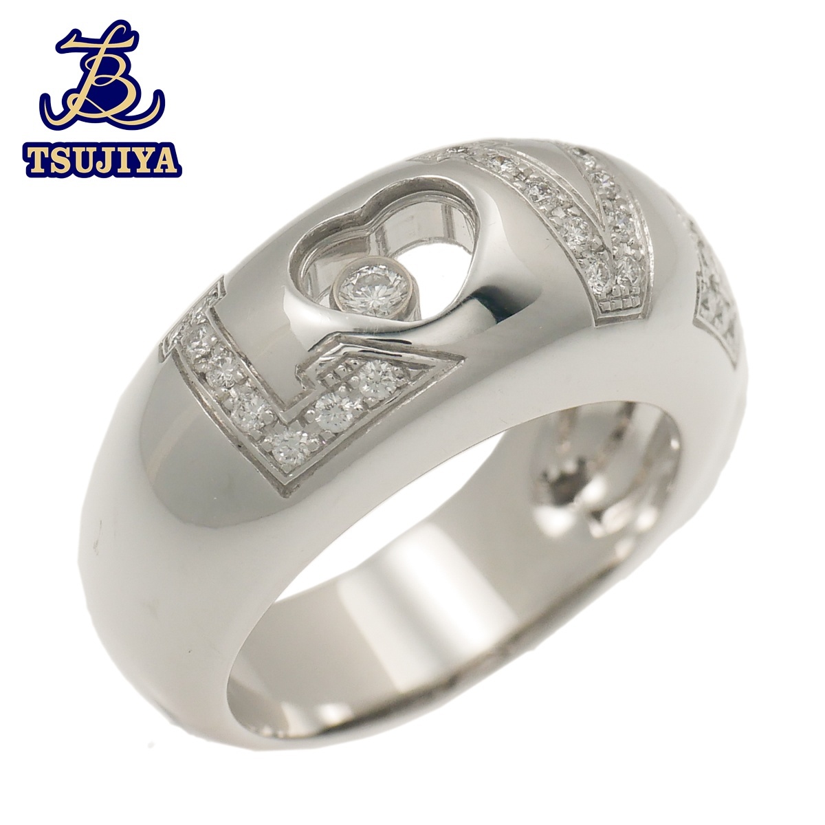 中古A Chopardショパール ハッピーダイヤ LOVE ホワイトゴールド ダイヤ ハートリング 750WG #9 磨き済み 辻屋質店J3013拍卖