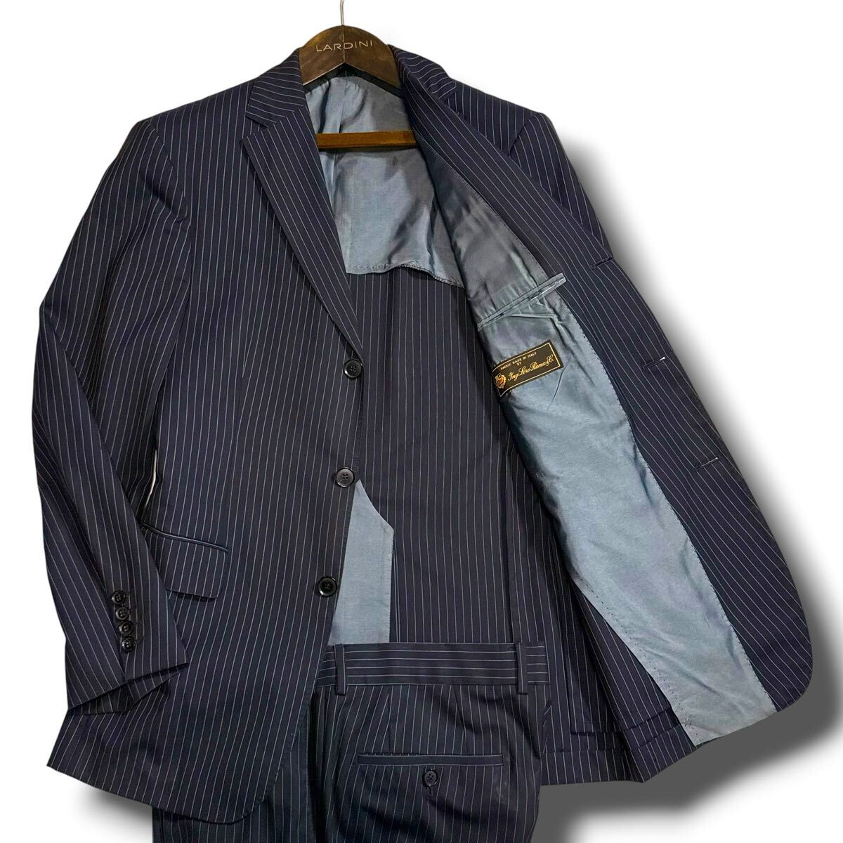 HUGO BOSS × Loro Piana ヒューゴボス ロロピアーナ シングル セットアップ スーツ ピンストライプ 艶感◎ 背抜き 春夏 ダークネイビー L拍卖