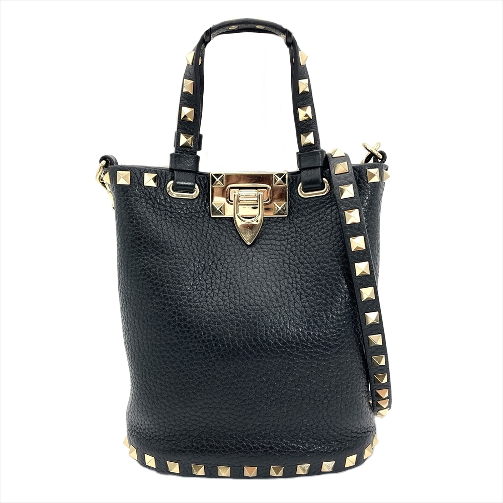 ヴァレンティノ VALENTINO ロックスタッズ クロスボディ ショルダーバッグ グレインカーフレザー ZW2P0W31VSH ブラック ゴールド金具 RFID拍卖