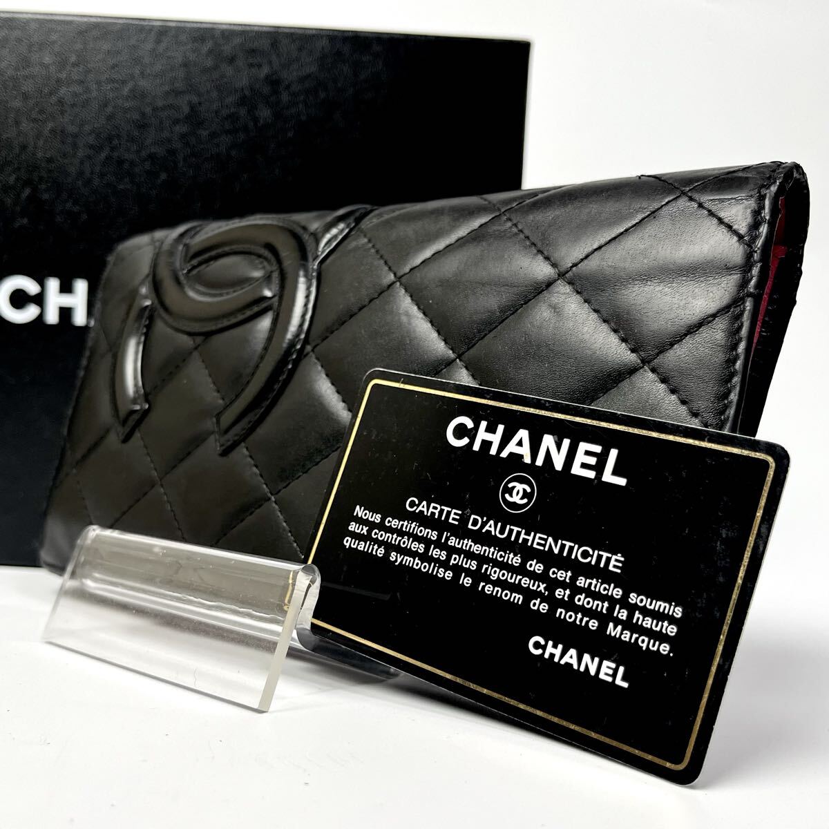 ●入手困難/高騰中 CHANEL シャネル カンボンライン ココマーク 長財布 二つ折り財布 マトラッセ 黒 ブラック ラムレザー キルティング拍卖