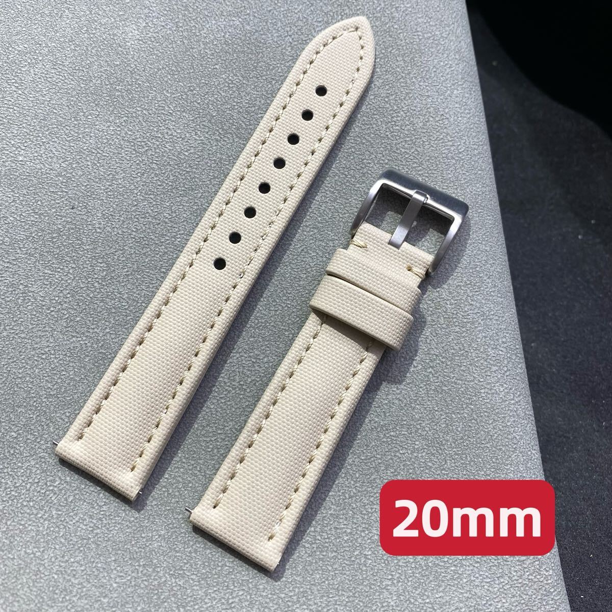 腕時計ベルト 20mm 牛革カーフ×ナイロン メンズ オメガ カルティエ ブランパン エルメス iwc時計交換ベルト アイボリー拍卖