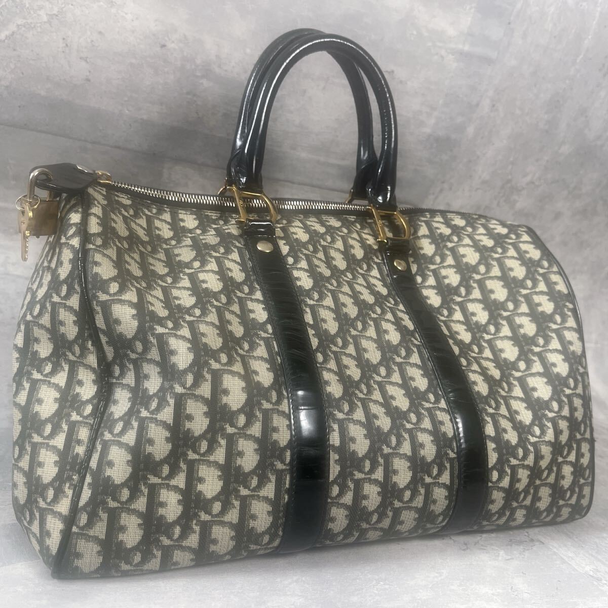 【美品】 Christian Dior クリスチャンディオール トロッター ボストンバッグ pvc レザー D金具拍卖