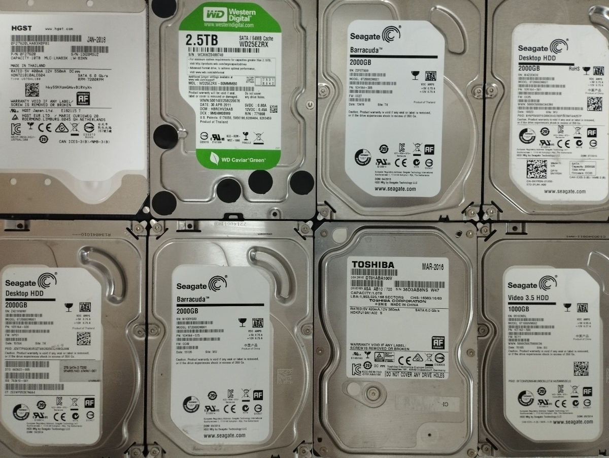 HDD 10TB 2.5TB 2TB 1TB 計8台 セット まとめ 3.5インチ SATA ハードディスク / CDI 正常 注意 / #4007 / HGST TOSHIBA Seagate WD拍卖