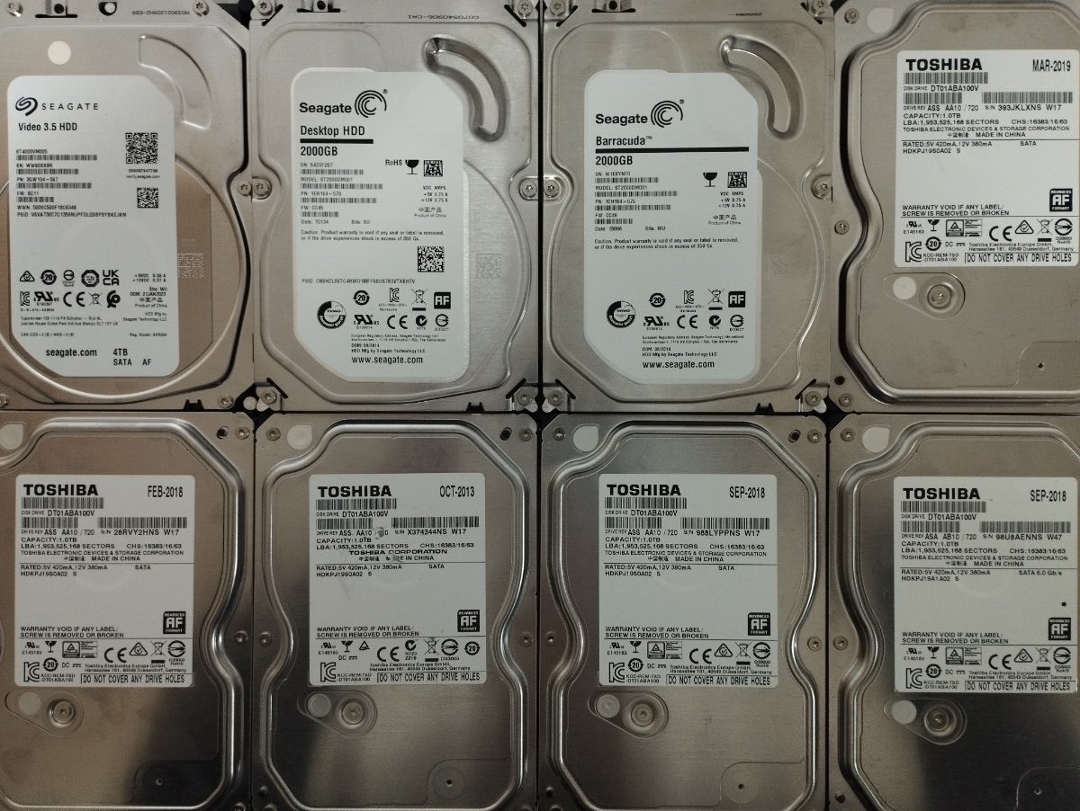 HDD 4TB 2TB 1TB 計8台 セット まとめ 短時間あり 3.5インチ SATA ハードディスク / CDI 正常 注意 / #4824 / TOSHIBA Seagate ST4000VM005拍卖