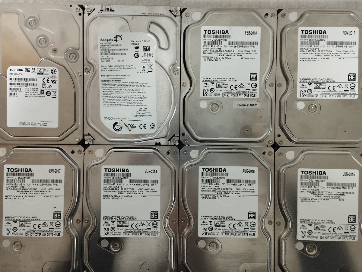 HDD 6TB 2TB 1TB 計8台 セット まとめ 短時間有 3.5インチ SATA ハードディスク / CDI 正常 注意 / #1968 / TOSHIBA MD04ACA600 他拍卖