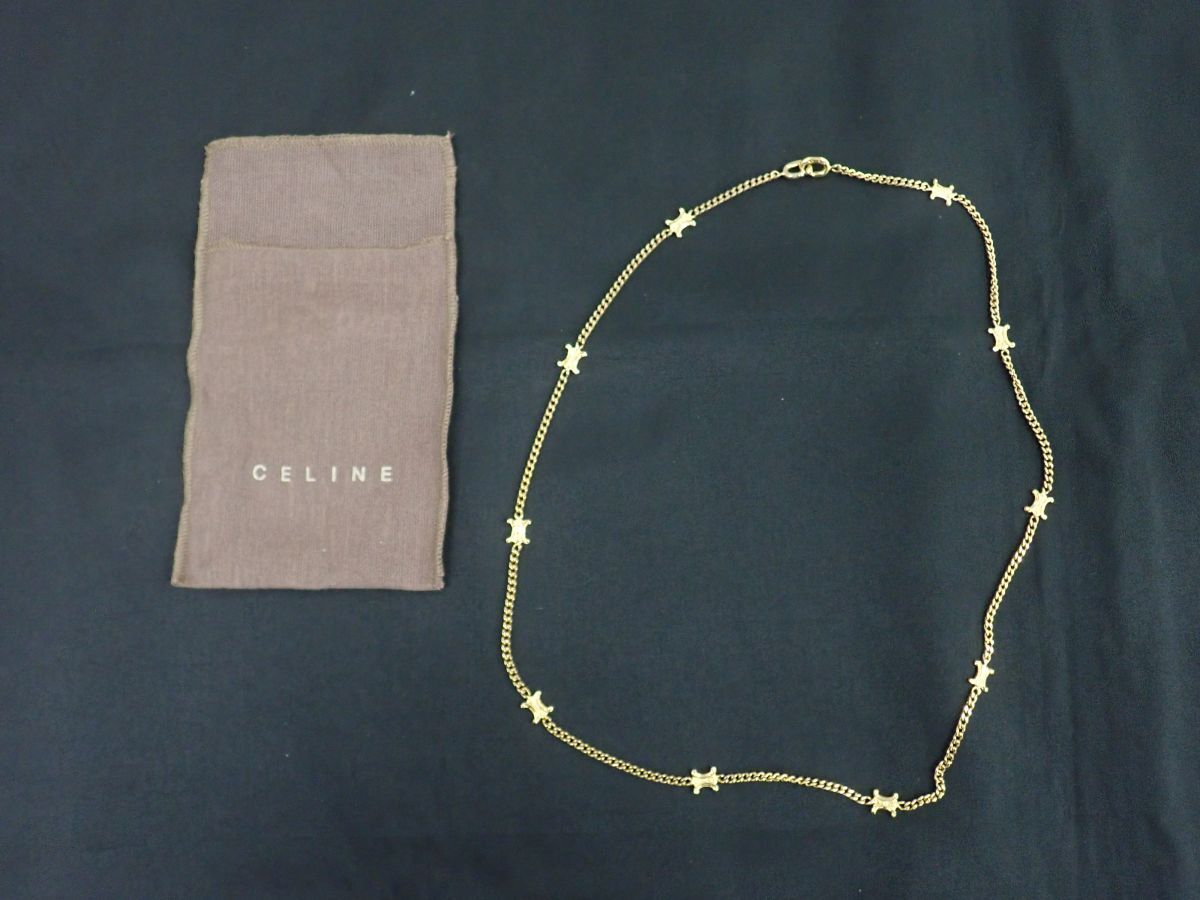 KG408-60-M オールドセリーヌ CELINE ロング ネックレス トリオンフ マカダム ゴールド ヴィンテージ 2連着用可(73cm)MADE IN ITALY拍卖