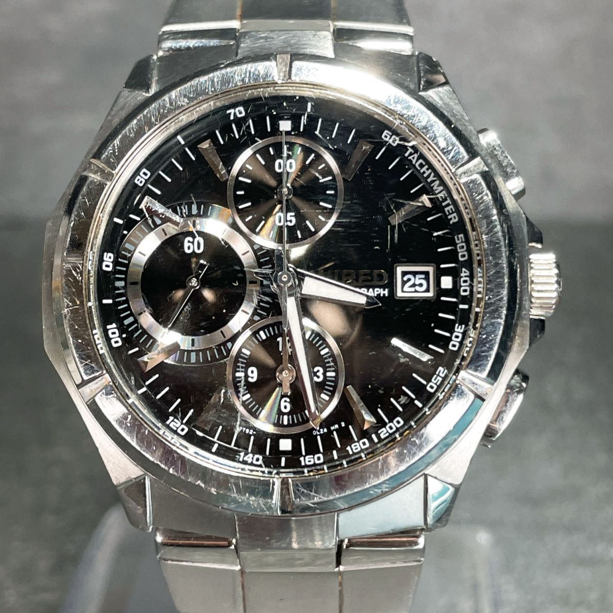 SEIKO セイコー WIRED ワイアード 7T92-0JK0 腕時計 アナログ クオーツ クロノグラフ カレンダー ブラック文字盤 メタルバンド 動作確認済拍卖