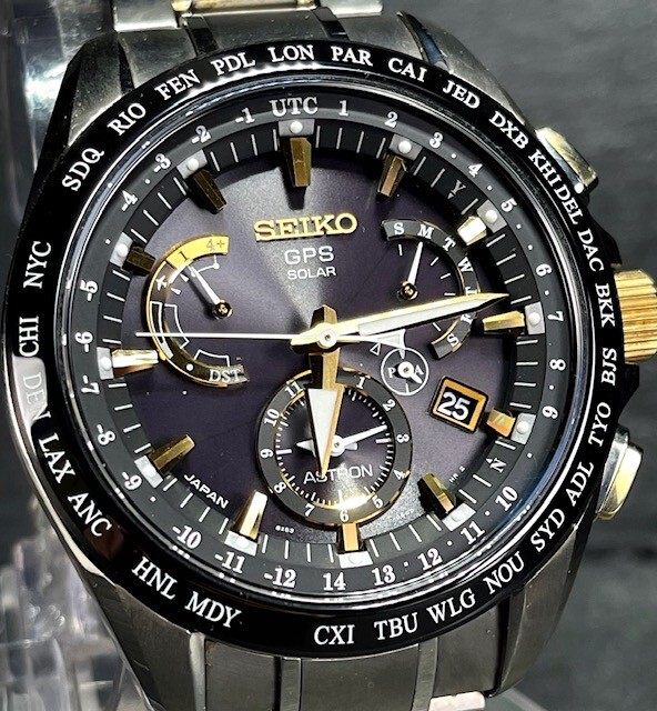超美品 セイコー SEIKO アストロン ASTRON GPS ソーラー 電波 腕時計 ソーラーGPS衛星電波時計 チタン デュアルタイム SBXB073 8Xシリーズ拍卖