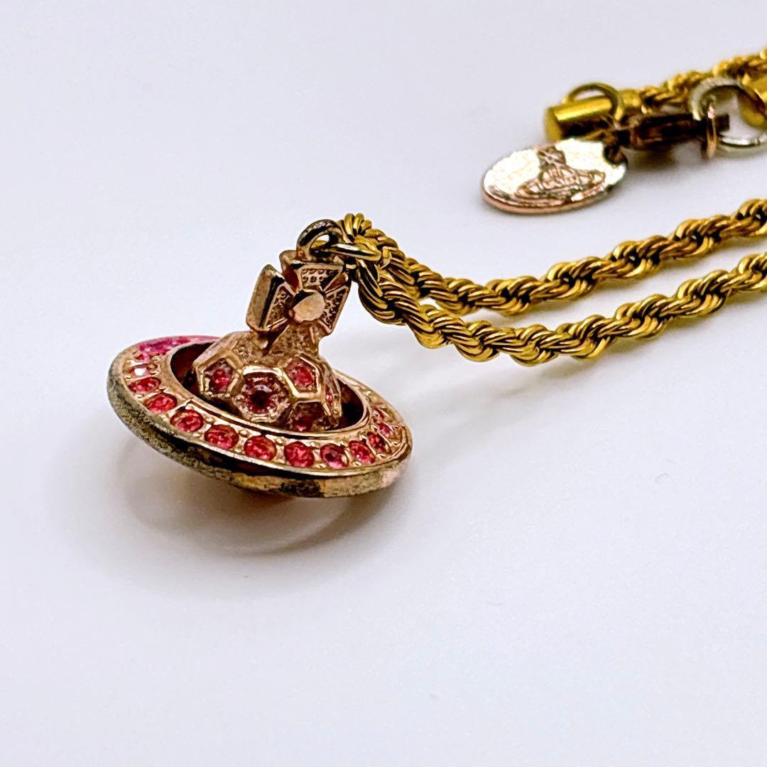 ヴィヴィアンウエストウッド Vivienne Westwood ラインストーンオーブ ロングネックレス ピンクゴールド拍卖