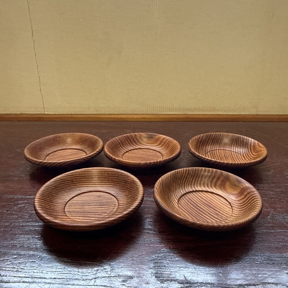 初出し品 肥松 茶托 5客 生地 木製 天然木 煎茶道具 ★広島発送★拍卖