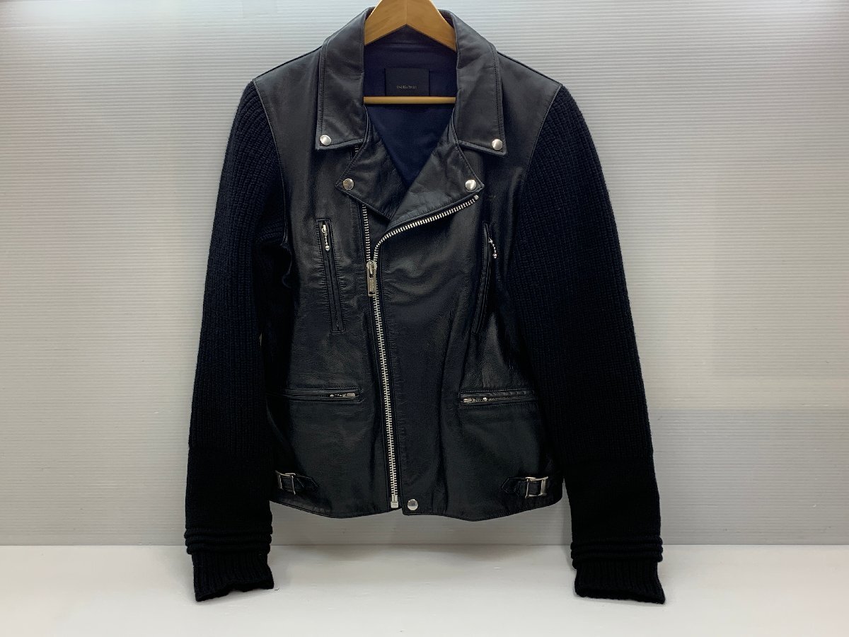 UNDERCOVER アンダーカバー ニット切替 ダブルライダースジャケット UCR4203 ブラック サイズ3 袖ニット ウール 本革 牛革 ▽091237拍卖