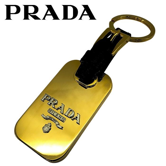 【中古】PRADA プラダ キーホルダー【非常に良い】キーリング バッグチャーム サフィアーノレザー ブラックゴールド r-pr-kh-p260324-04拍卖