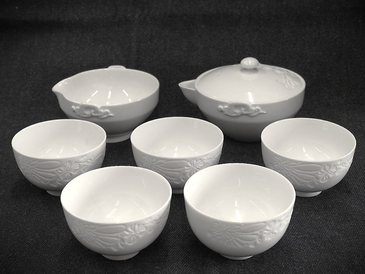 ★☆【 白磁 煎茶器揃え(宝瓶、湯冷し、湯呑5客)無傷 】古玩 煎茶道具 煎茶碗 玉露 銀瓶 鉄瓶 ☆★拍卖