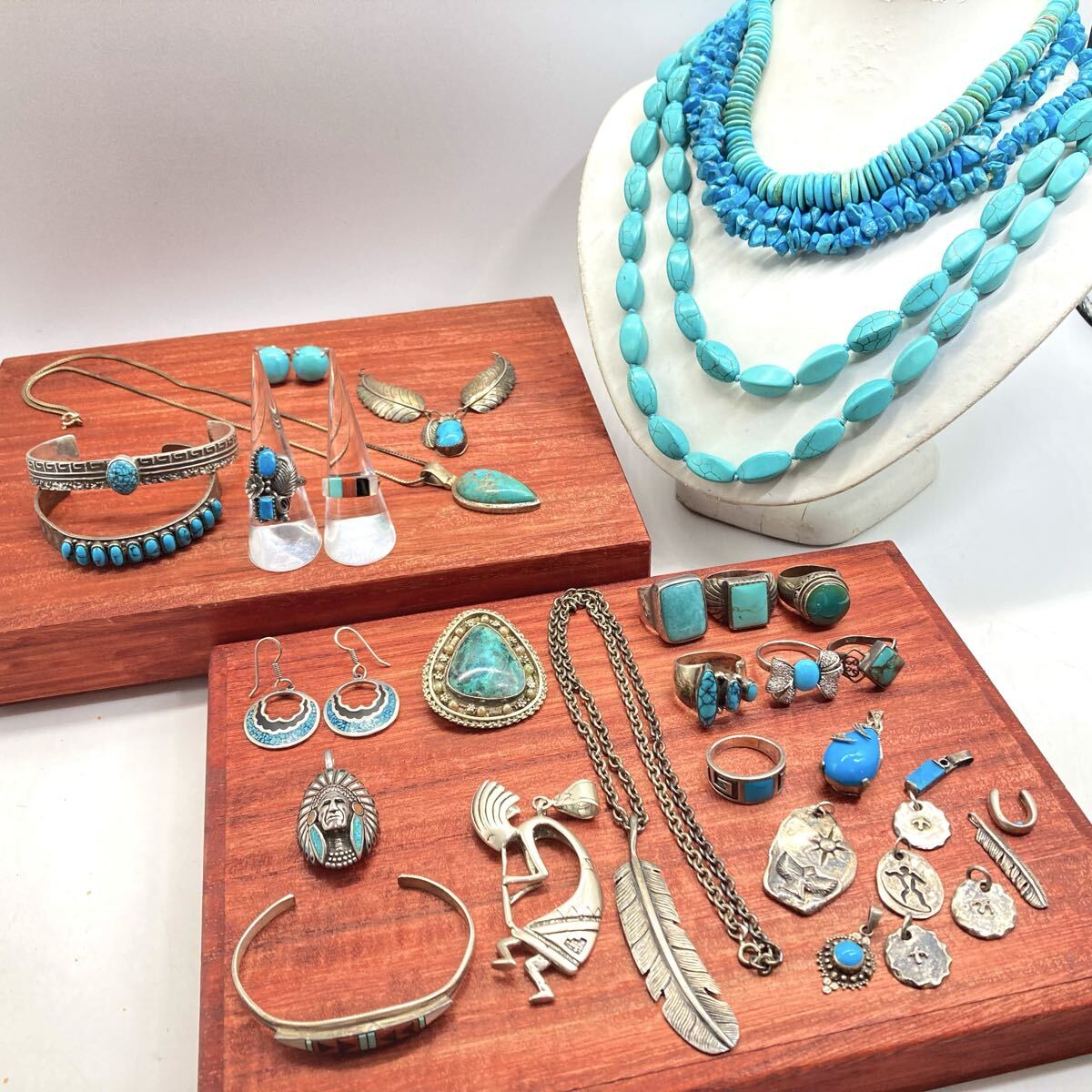 ココペリ入り!!■シルバーアクセサリーおまとめ■ m 約558.1g ネックレス リング バングル ターコイズ メキシカン ヴィンテージ C209拍卖