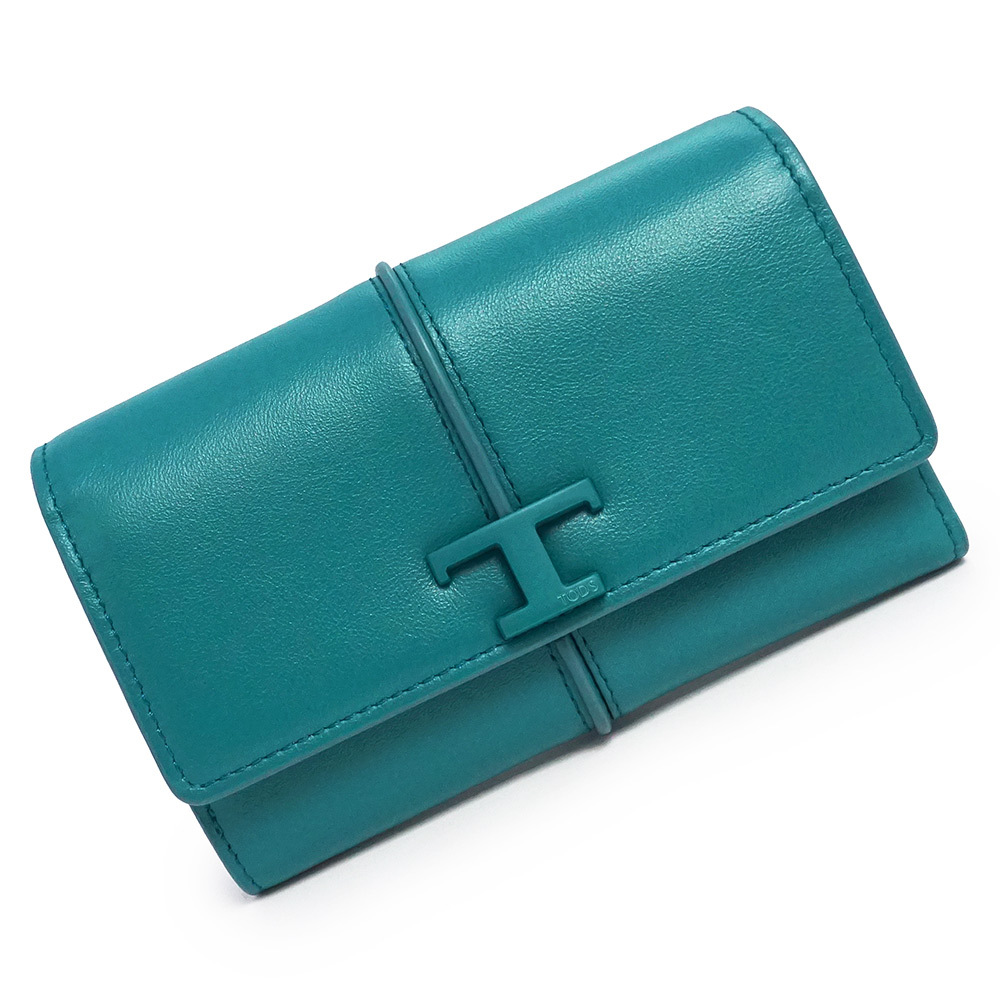 (新品・未使用品)TOD’S トッズ XAWTSVB3300RORT226 T タイムレス カーフスキン エメラルドグリーン 三つ折り財布 レザー ゴールド金具拍卖