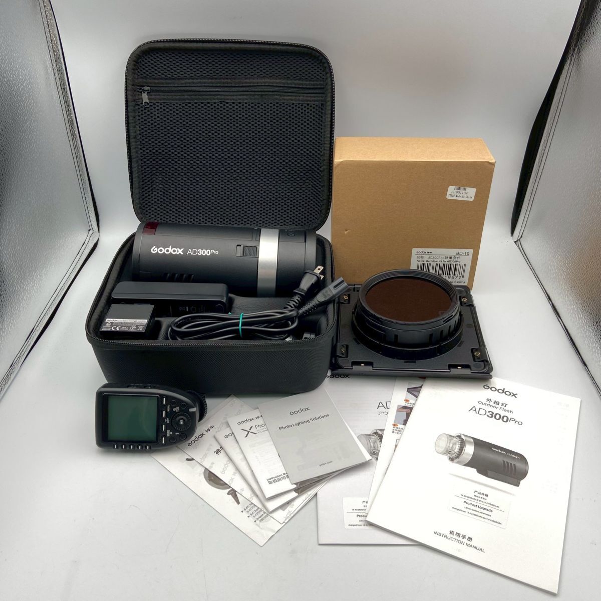 BEv096I 80 箱付き ゴドックス AD300Pro アウトドアモノブロックフラッシュ/バーンドアキット BD-10 フラッシュトリガー ストロボ拍卖