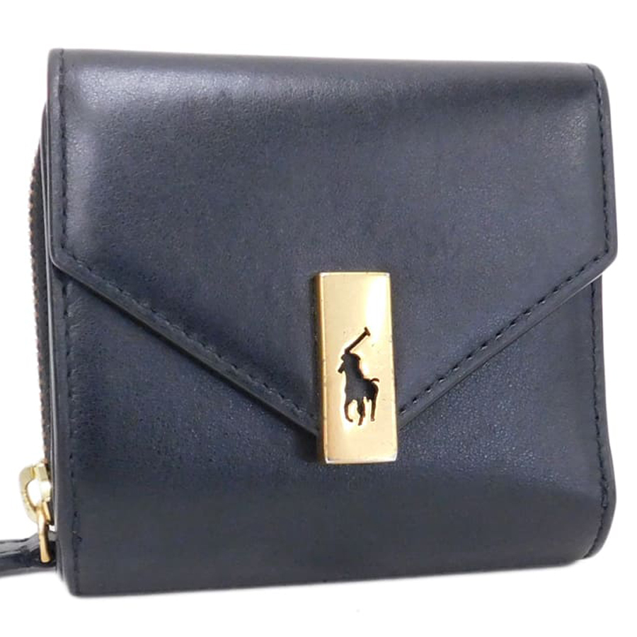 1円■極美品 ラルフローレン 財布 ブラック系 レザー Polo IDコレクション コンパクト Ralph Lauren ■E.Bsp.dth-22拍卖