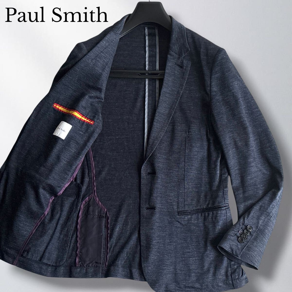 Paul Smith ポールスミス【S】極美品 現行モデル 麻 リネン 100% テーラードジャケット ネイビー 2B 春夏 日本製拍卖